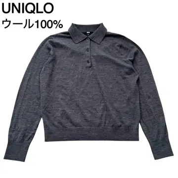 UNIQLO 유니클로 울 100% 메리노 폴로 스웨터 그레이 L 사이즈