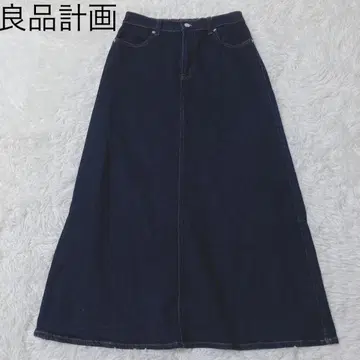 무인양품 롱 스커트 스트레치 데님 슬릿 캐주얼 인디고 L