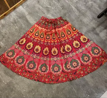 페이즐리 무늬 롱 스커트 빨간색