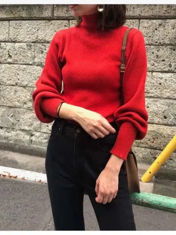 Ameri 터틀 퍼프 슬리브 니트 레드