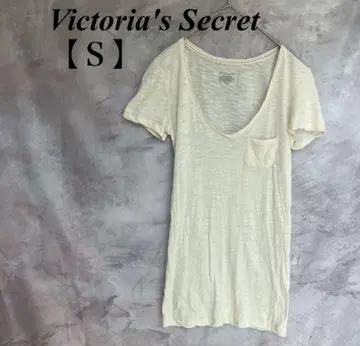 빅토리아 시크릿 [ S ] 아이보리 라운드 V넥 반팔 티