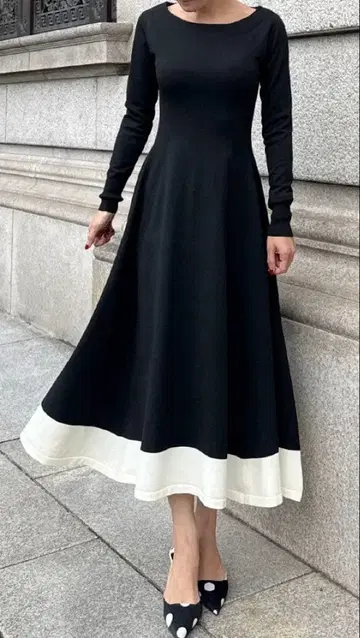 젠느 배색 미라인 니트 원피스 블랙 L 미사용품