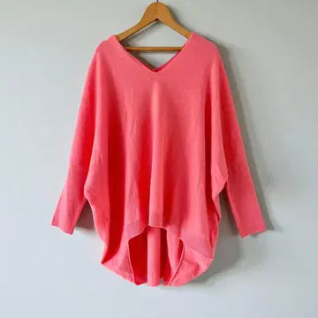 택 포함 미사용품 리에스 캐시미어 혼방 V넥 돌먼 풀오버 핑크