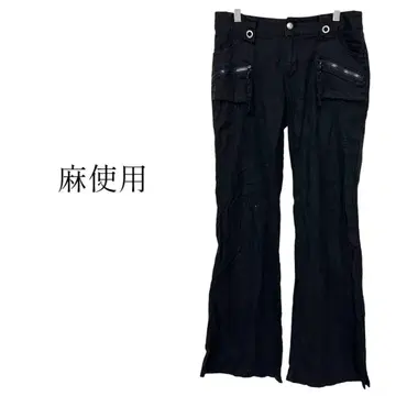 부츠컷 팬츠 플레어 팬츠 캐주얼 팬츠 블랙 심플 얇은 소재