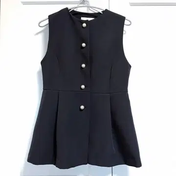 Couture Brooch 네이비 베스트 페플럼 상의 펄