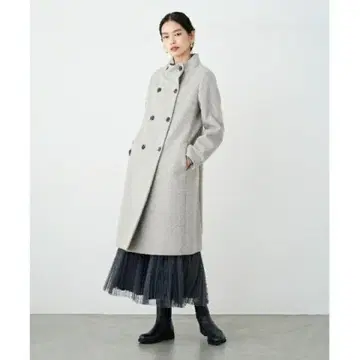 UNTITLED 그레이 더블 브레스트 롱 코트