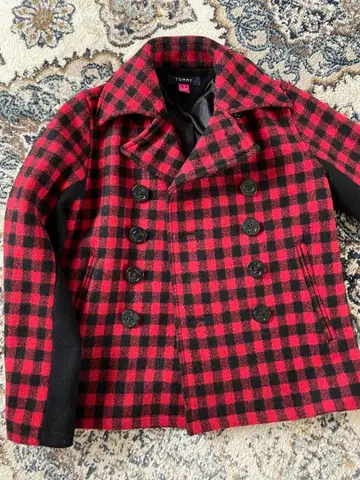 TOMMY 빨검 체크 더블 브레스트 자켓