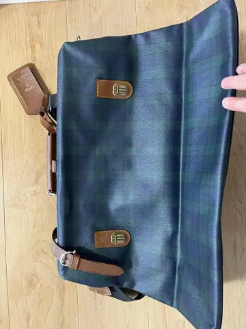 LETTER 보스턴 백 네이비와 그린 체크 무늬