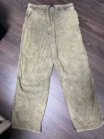 올리브 그린 워크 팬츠 코튼 혼방