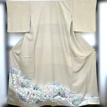 이로도메소데 베이지 꽃과 풍경 무늬 특D