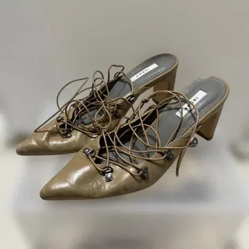 AMERI 아메리 스틸레토 레이스업 뮬 샌들 S 신발