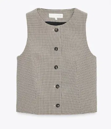체크 무늬 베스트 앞면 버튼식