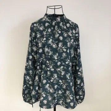 아줄바이마우지 꽃무늬 그린 긴팔 하이넥 셔츠