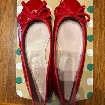 프리티 발레리나 리본 포함 레드 플랫슈즈 36