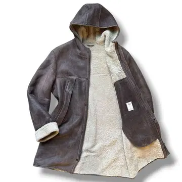 레어 론 헤르만 리얼 무스탕 코트 양가죽 보아 롱 후드 L