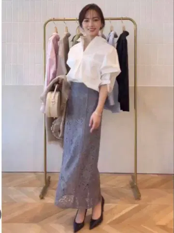 anuans 파이핑 레이스 타이트 스커트