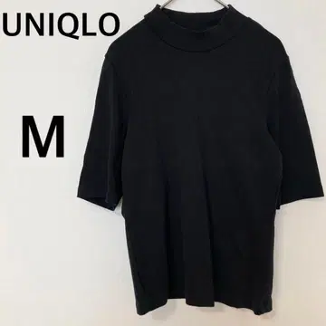 유니클로 UNIQLO [ M ] 모크넥 5부 소매 스트레치 T셔츠 블랙