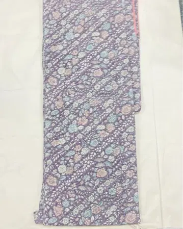 코몬 이중 기모노 보라색 꽃무늬