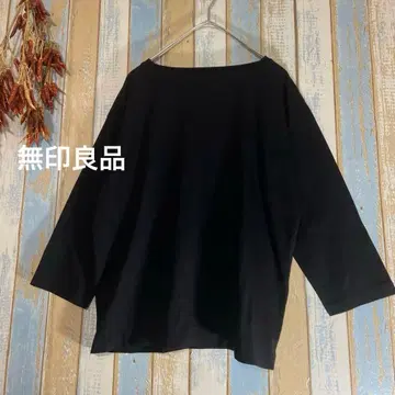 [무인양품] 블랙T셔츠 내추럴 5부 소매 면60% L