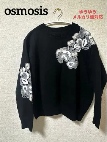 OSMOSIS 블랙 꽃무늬 자수 니트 긴팔 블랙