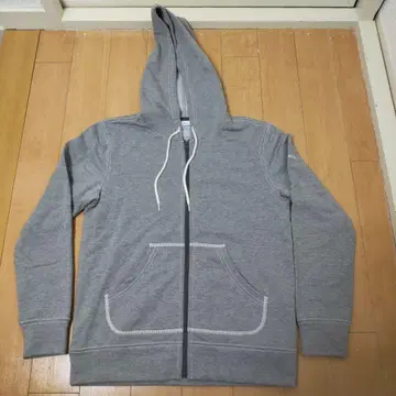 그레이 후드 부착 풀 지퍼 후드티