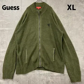 게스 집업 니트 XL 짙은 녹색 블루종 자수 로고 캐주얼 [ 6809 ]