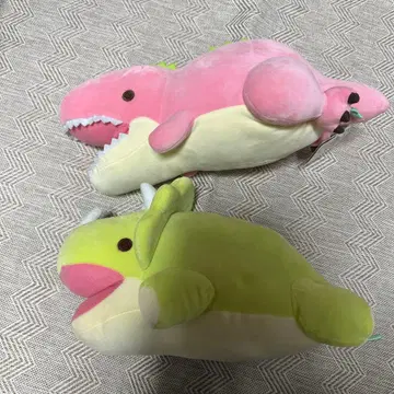 공룡형 봉제 인형 핑크와 그린