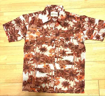 골동품 남성용 하와이안 셔츠 야자수 패턴 M