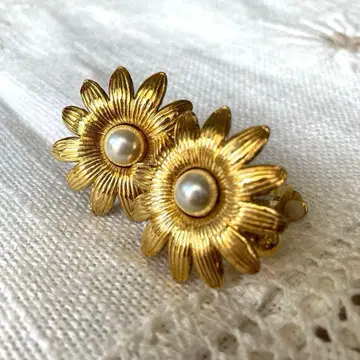 소니아 리키엘 골드 귀찌 플라워 펄 빈티지