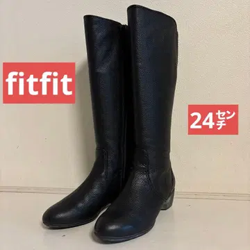 새상품급! fitfit 블랙 가죽 롱 부츠 24cm