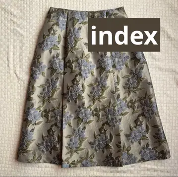 인덱스 자카드 꽃무늬 스커트 레트로 톤 다운 블루 앤티크 스커트