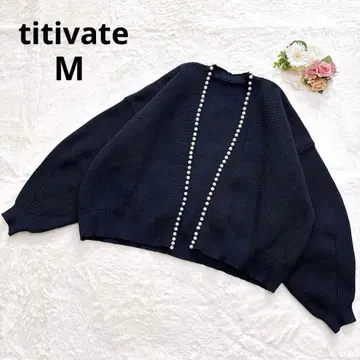 티티베이트 펄 디자인 니트 가디건 루즈핏 볼륨 소매 네이비 M