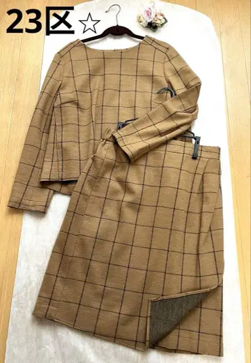 새상품급 23구 온워드 체크 무늬 셋업 브라운