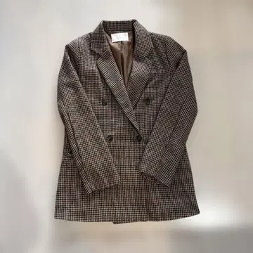 chico 체크 무늬 더블 브레스트 자켓 브라운 계열