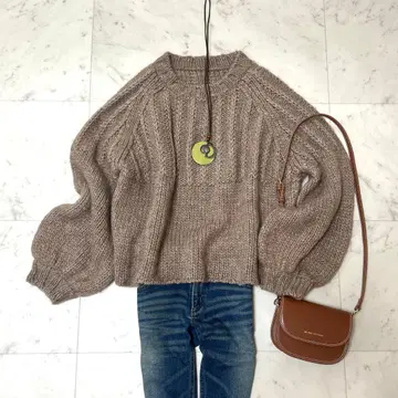 새상품급 스픽 앤 스팬 브라운 뜨개질 디자인 긴팔 니트 라메 믹스