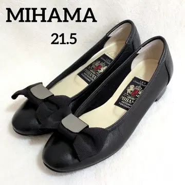 미하마 펌프스 리본 플랫슈즈 가죽 21.5 블랙