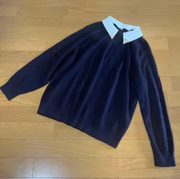 DoCLASSE 카라 부착 니트탑 XXL 펄 비쥬 네이비 고급