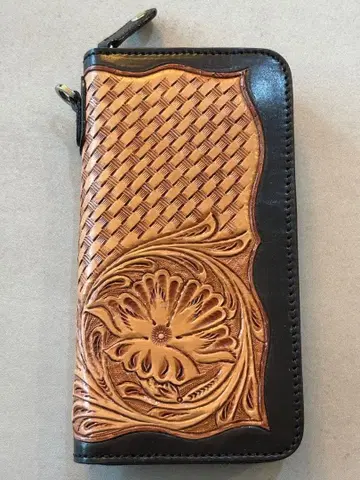 가죽 장지갑 뜨개질 무늬 꽃 조각