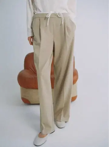 와이드 레그 팬츠 더블 허리 밴딩 샌드
