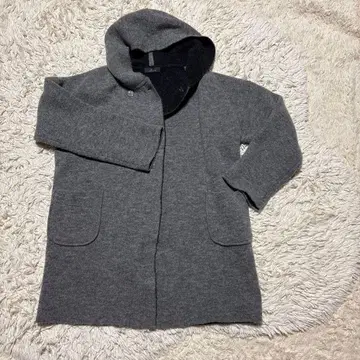 그레이 후드 부착 롱 코트 사이즈 38