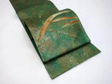 새상품급 중고 세련된 후쿠로 오비 광택 있는 그린 컬러 N71105-6