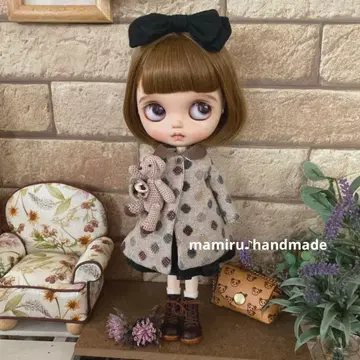 네오 브라이스 아웃핏 프리미엄 울 내추럴 컬러 도트 무늬 코트