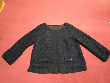 내추럴 뷰티 베이직 노카라 트위드 자켓 네이비 계열