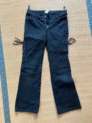 피스나우/PEACE NOW 블랙 레이스업 팬츠