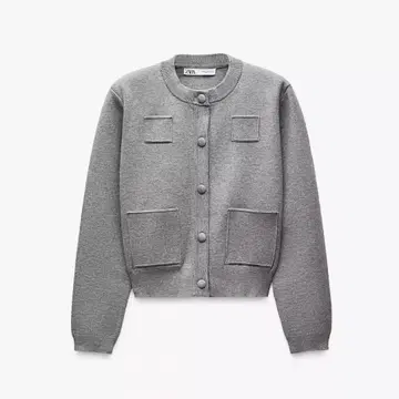 ZARA 플레인 니트 자켓 패디드 숄더 그레이 가디건