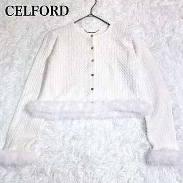 CELFORD 셀포드 케이블 니트 퍼 가디건 화이트