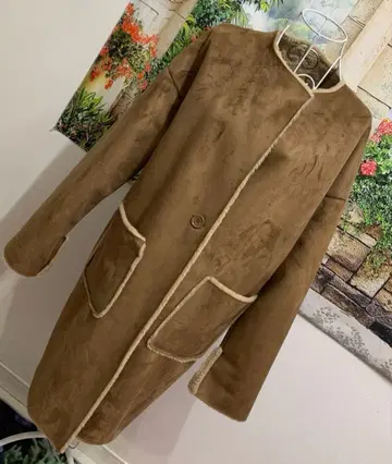 미사용품 브라운 무스탕풍 롱 코트