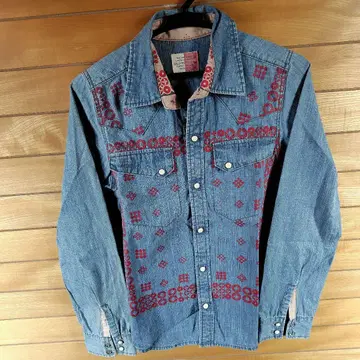 데님 자수 긴팔 셔츠