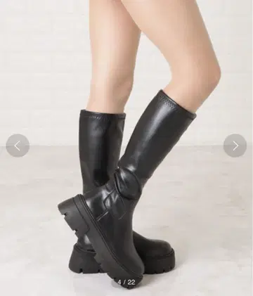 Lace Ladies 통굽 스트레치 롱 부츠 블랙 24.5