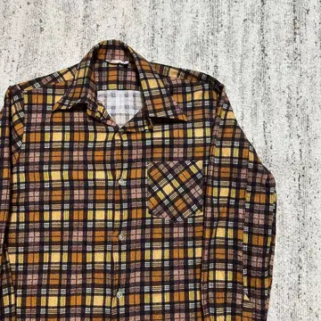70s 프린트 플란넬 셔츠 프리넬 블록 체크 구제 의류 빈티지